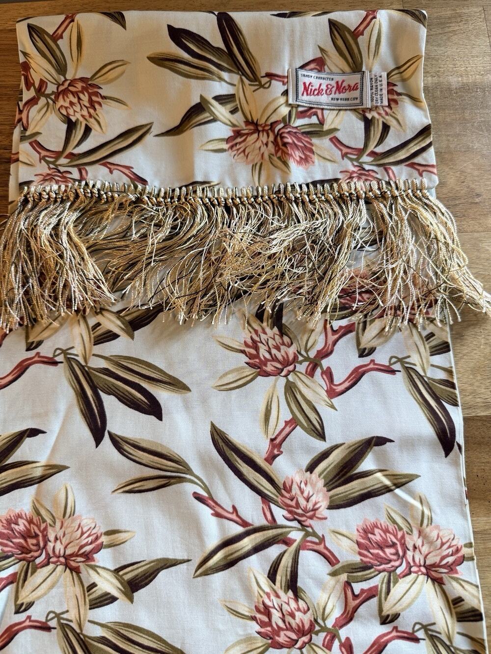 Vintage Nick and Nora Tropical Floral Table Runner Fringe Muted Color Home Decor